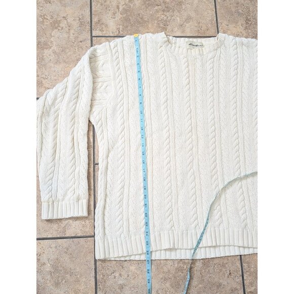 VINTAGE Eddie Bauer Sweater Mens L Ivory Cable Knit Crew Neck Fishermans Knit - Picture 7 of 9